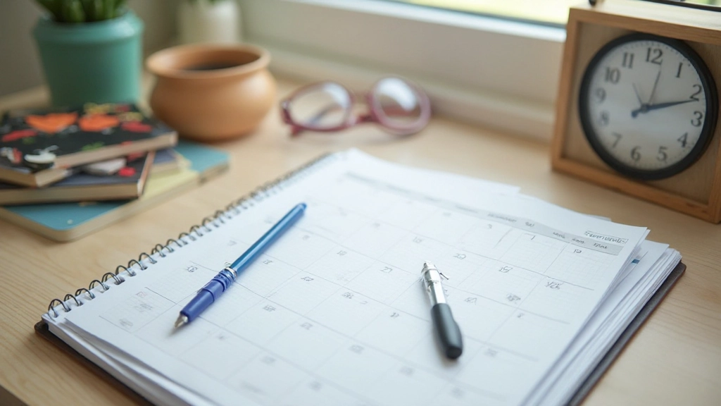 Календарь с интервалами времени для повторения информации, профессиональная фотография рабочего стола